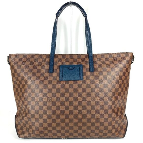 LOUIS VUITTON N41242 Damier Cabas Bag Tote Bag Large Shoulder Bag Brown/Navy - Picture 1 of 16